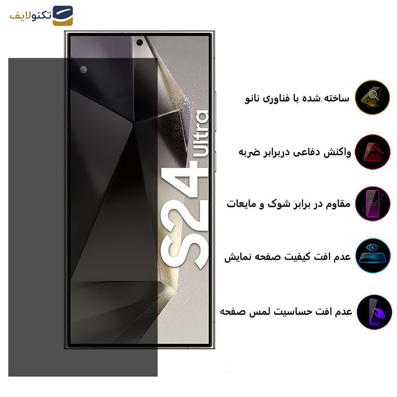محافظ صفحه نمایش حریم شخصی بوف مدل Silicone-Privacy مناسب برای گوشی موبایل سامسونگ Galaxy S24 Ultra محافظ صفحه نمایش حریم شخصی بوف مدل Silicone-Privacy مناسب برای گوشی موبایل سامسونگ Galaxy S24 Ultra