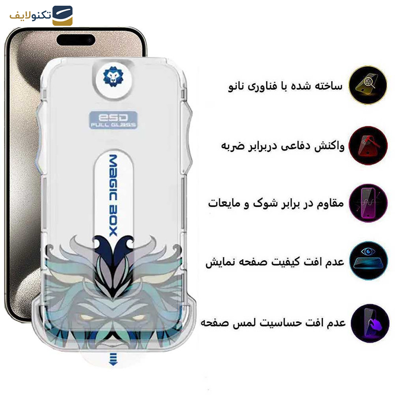 محافظ صفحه نمایش اپیکوی مدل Lion ESD Easy Install مناسب برای گوشی موبایل اپل iPhone 15 Pro Max به همراه کیت نصب محافظ صفحه نمایش اپیکوی مدل Lion ESD Easy Install مناسب برای گوشی موبایل اپل iPhone 15 Pro Max به همراه کیت نصب