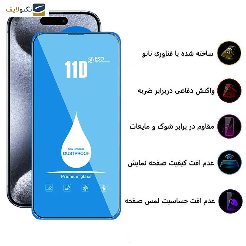 محافظ صفحه نمایش 11D اپیکوی مدل Blue ESD مناسب برای گوشی موبایل اپل iPhone 15 Pro Max محافظ صفحه نمایش 11D اپیکوی مدل Blue ESD مناسب برای گوشی موبایل اپل iPhone 15 Pro Max