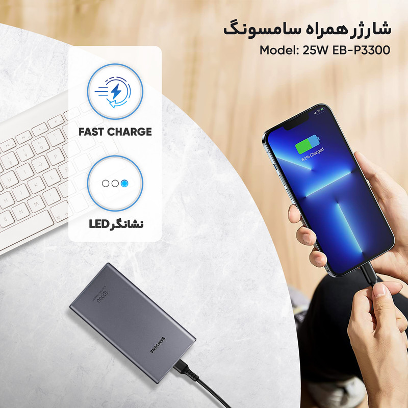 پاوربانک سامسونگ مدل 25W EB-P3300 ظرفیت 10000 میلی آمپر ساعت پاوربانک سامسونگ مدل 25W EB-P3300 ظرفیت 10000 میلی آمپر ساعت