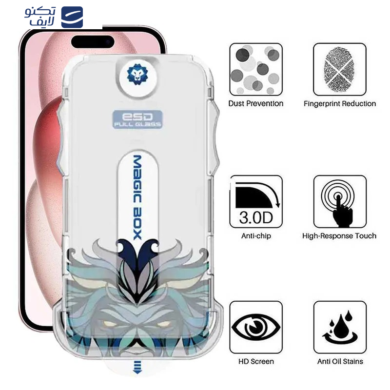 محافظ صفحه نمایش اپیکوی مدل Lion ESD Easy Install مناسب برای گوشی موبایل اپل iPhone 16 / iPhone 15 به همراه کیت نصب محافظ صفحه نمایش اپیکوی مدل Lion ESD Easy Install مناسب برای گوشی موبایل اپل iPhone 16 / iPhone 15 به همراه کیت نصب