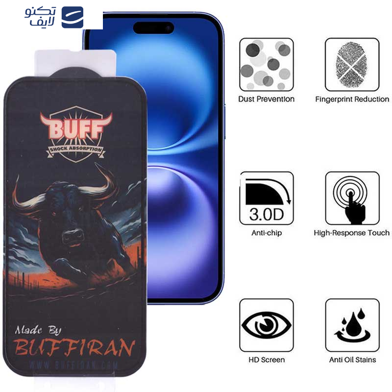 محافظ صفحه نمایش بوف مدل BullRun Buffer مناسب برای گوشی موبایل اپل iPhone 16/ 15 محافظ صفحه نمایش بوف مدل BullRun Buffer مناسب برای گوشی موبایل اپل iPhone 16/ 15