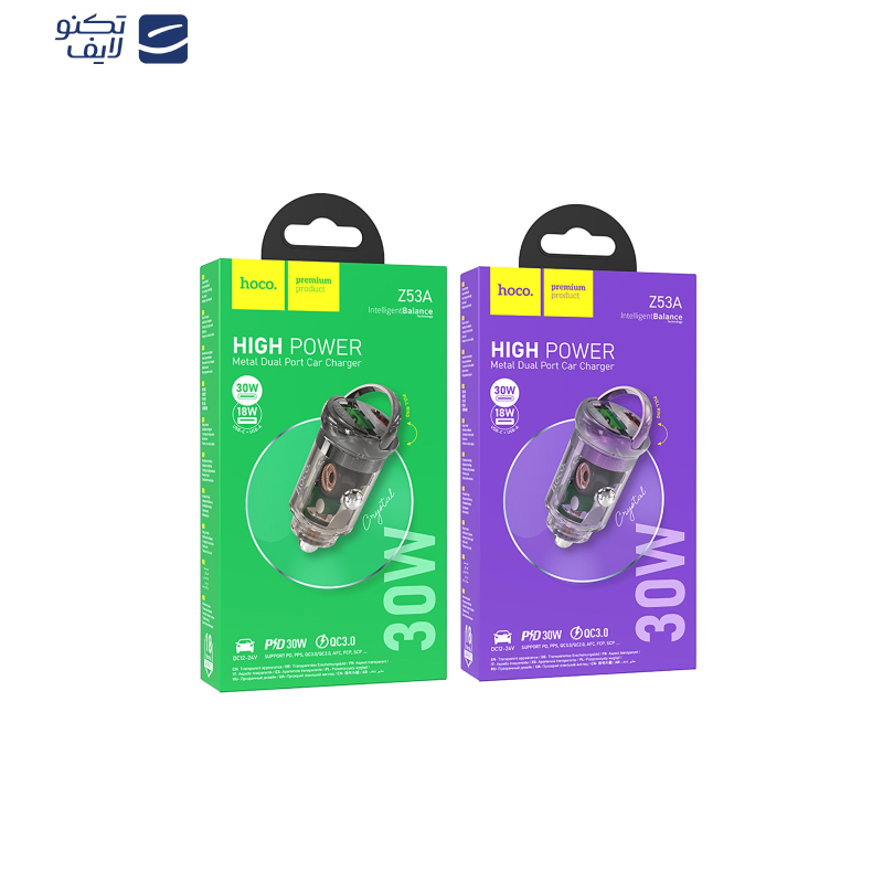 شارژر فندکی 30 وات هوکو مدل  Z53A PD+ QC3.0  شارژر فندکی 30 وات هوکو مدل  Z53A PD+ QC3.0