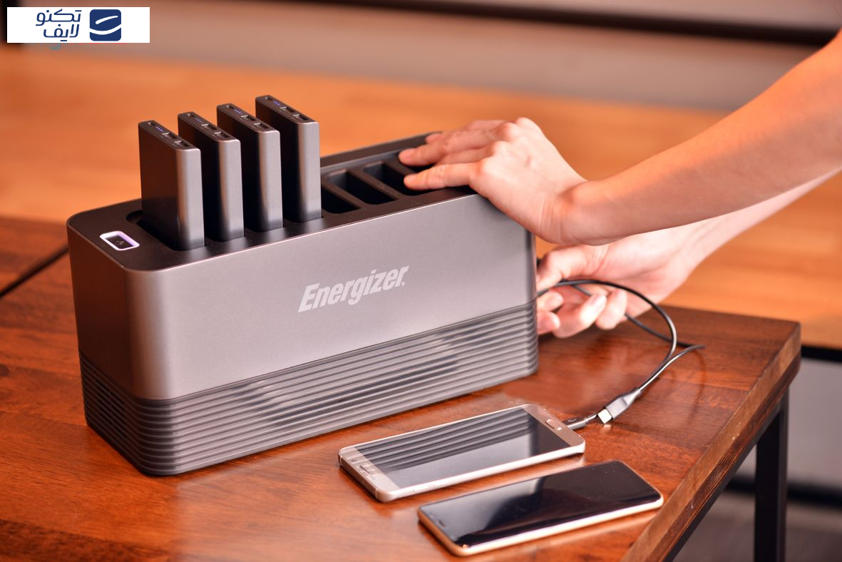 پاوربانک انرجایزر مدل PS80000 ظرفیت 80000 میلی آمپر مجموعه 8 عددی به همراه پایه شارژ پاوربانک انرجایزر مدل PS80000 ظرفیت 80000 میلی آمپر مجموعه 8 عددی به همراه پایه شارژ