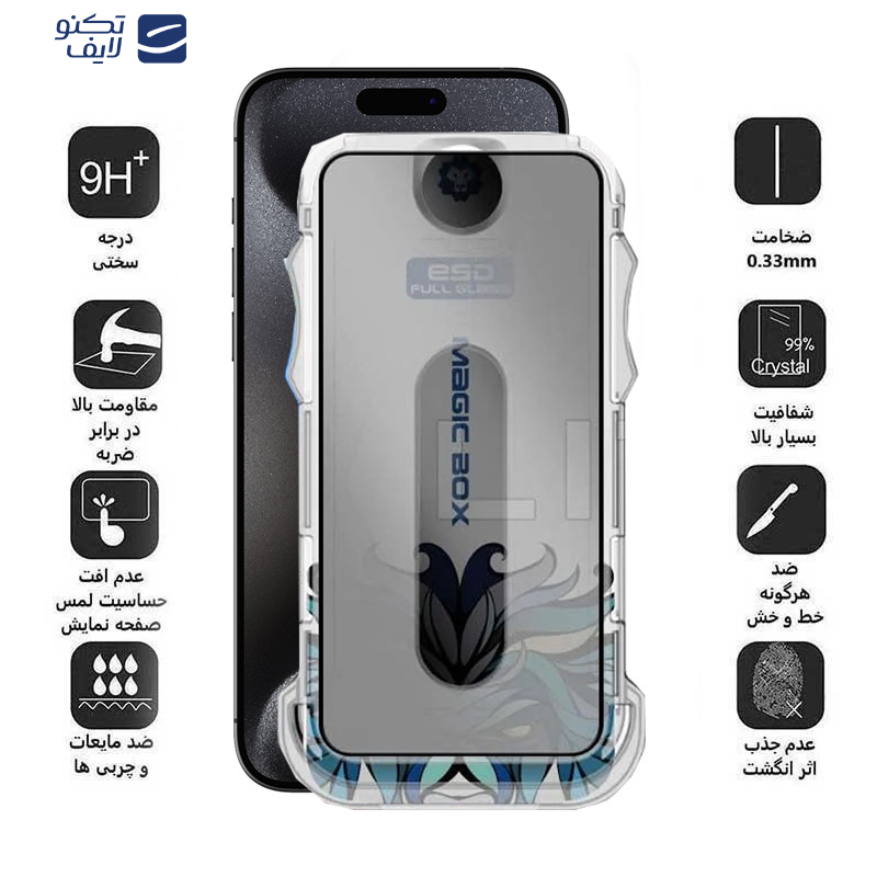 محافظ صفحه نمایش حریم شخصی اپیکوی مدل Lion Privacy Easy Install مناسب برای گوشی موبایل اپل iPhone 15 Pro  به همراه کیت نصب محافظ صفحه نمایش حریم شخصی اپیکوی مدل Lion Privacy Easy Install مناسب برای گوشی موبایل اپل iPhone 15 Pro  به همراه کیت نصب