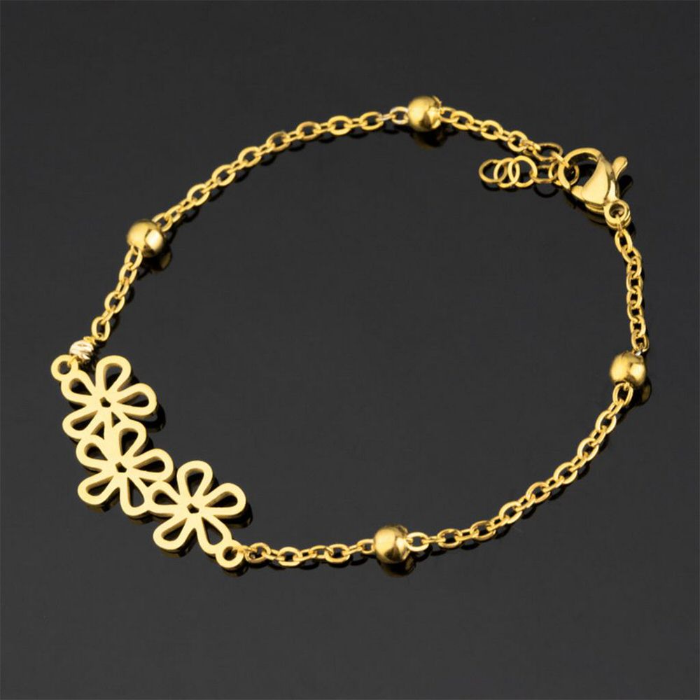 دستبند طلا 18عیار زنانه طرح سه گل و البرنادو دستبند طلا 18عیار زنانه طرح سه گل و البرنادو