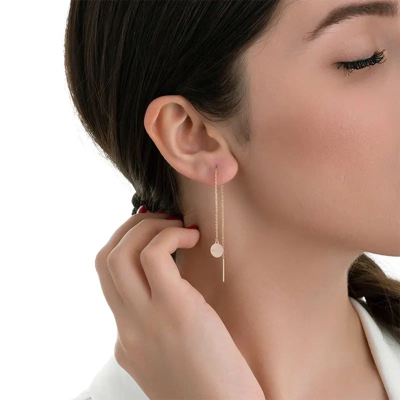 گوشواره طلا 18عیار طرح بخیه دایره تو پر