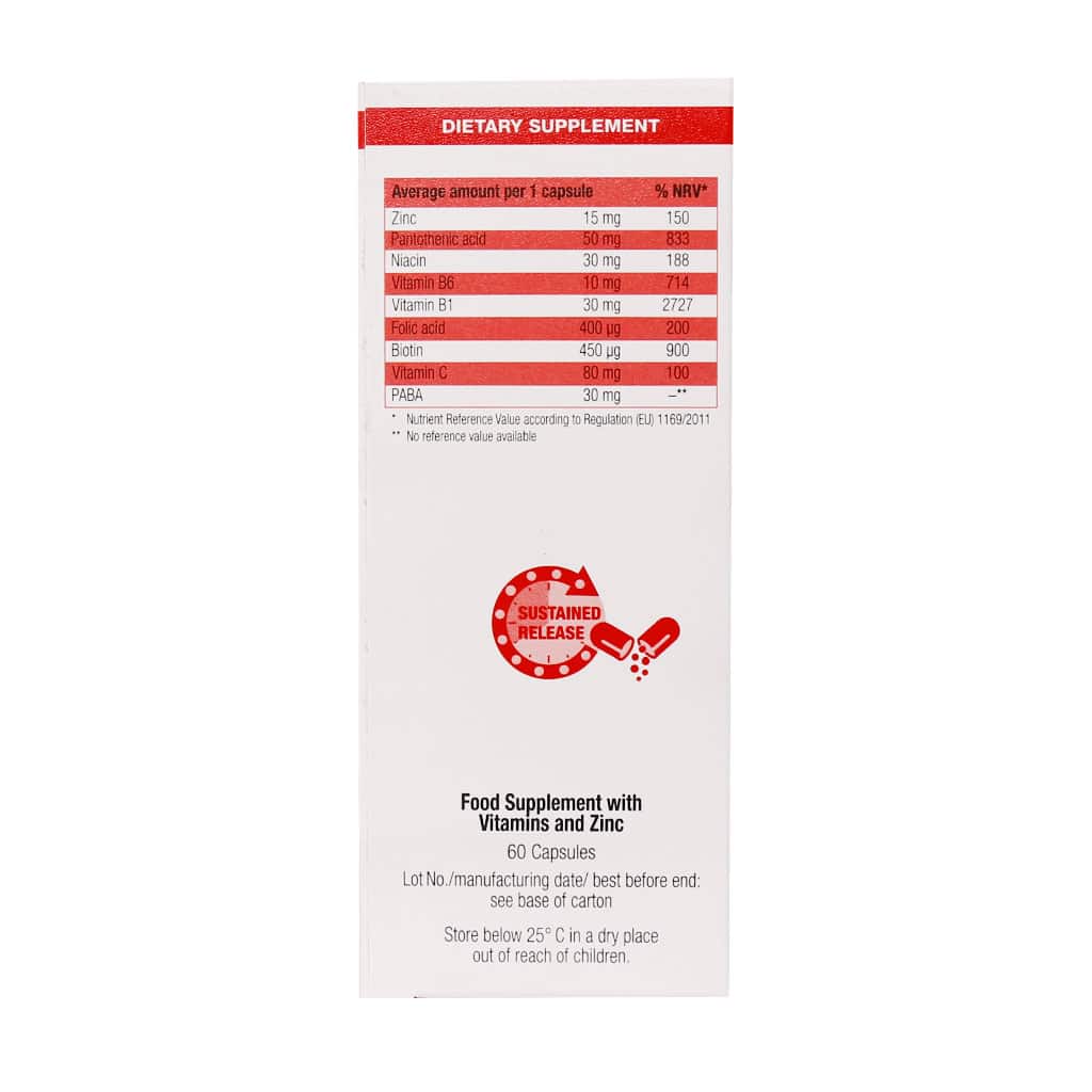 کپسول زینک پلاس پابا و ب کمپلکس یوروویتال 60 عدد کپسول زینک پلاس پابا و ب کمپلکس یوروویتال 60 عدد