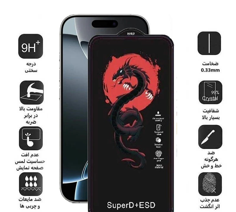 محافظ صفحه نمایش اپیکوی مدل Red Dragon ESD مناسب برای گوشی موبایل اپل iPhone 16 / 15 / 14 Pro محافظ صفحه نمایش اپیکوی مدل Red Dragon ESD مناسب برای گوشی موبایل اپل iPhone 16 / 15 / 14 Pro