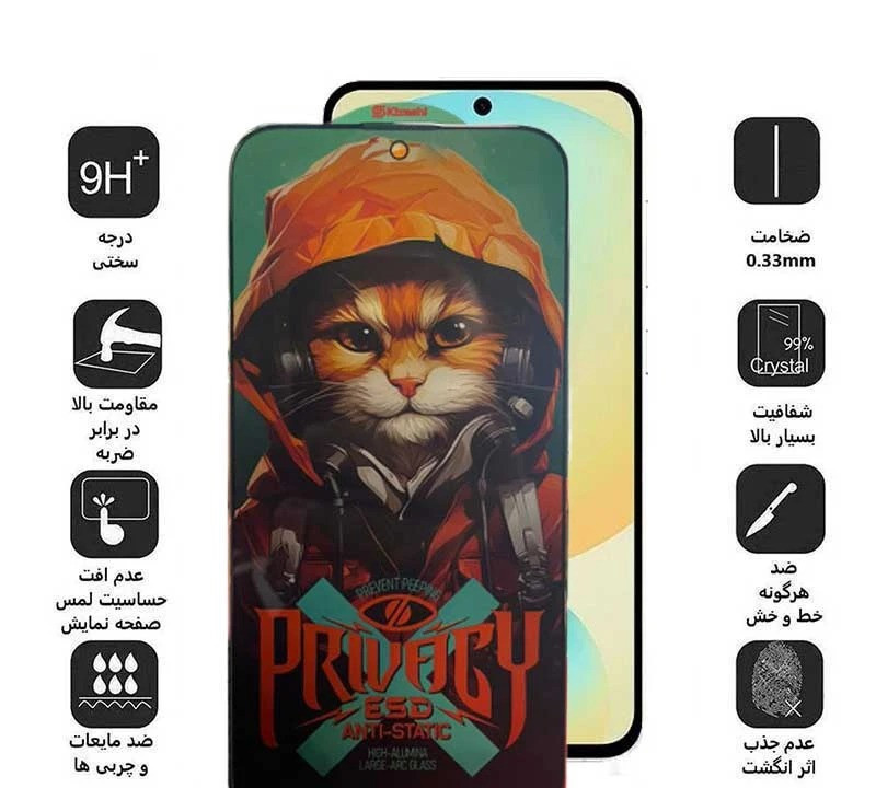 محافظ صفحه نمایش حریم شخصی اپیکوی مدل Hoodie Cat مناسب برای گوشی موبایل سامسونگ Galaxy S25 FE / A55/A35 محافظ صفحه نمایش حریم شخصی اپیکوی مدل Hoodie Cat مناسب برای گوشی موبایل سامسونگ Galaxy S25 FE / A55/A35