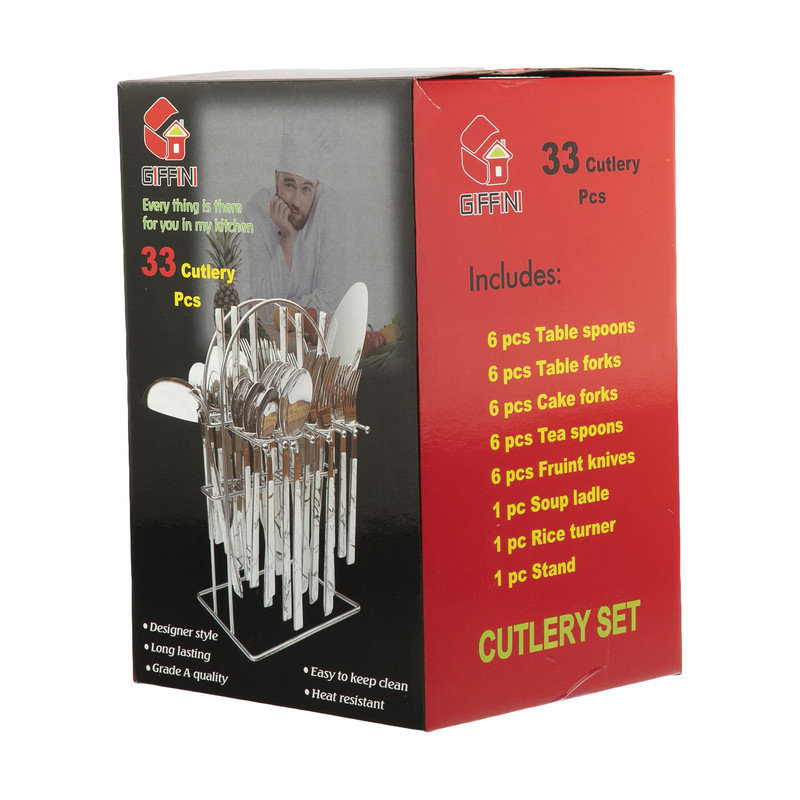 سرویس قاشق و چنگال 33 پارچه جی فی نی مدل  WOOD-R سرویس قاشق و چنگال 33 پارچه جی فی نی مدل  WOOD-R