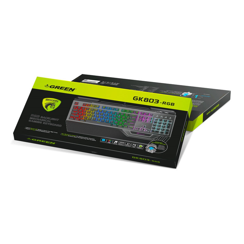 کیبورد گیمینگ گرین مدل GK803-RGB، مکانیکال سوییچ آبی، Full-Size، نورپردازی RGB کیبورد گیمینگ گرین مدل GK803-RGB، مکانیکال سوییچ آبی، Full-Size، نورپردازی RGB