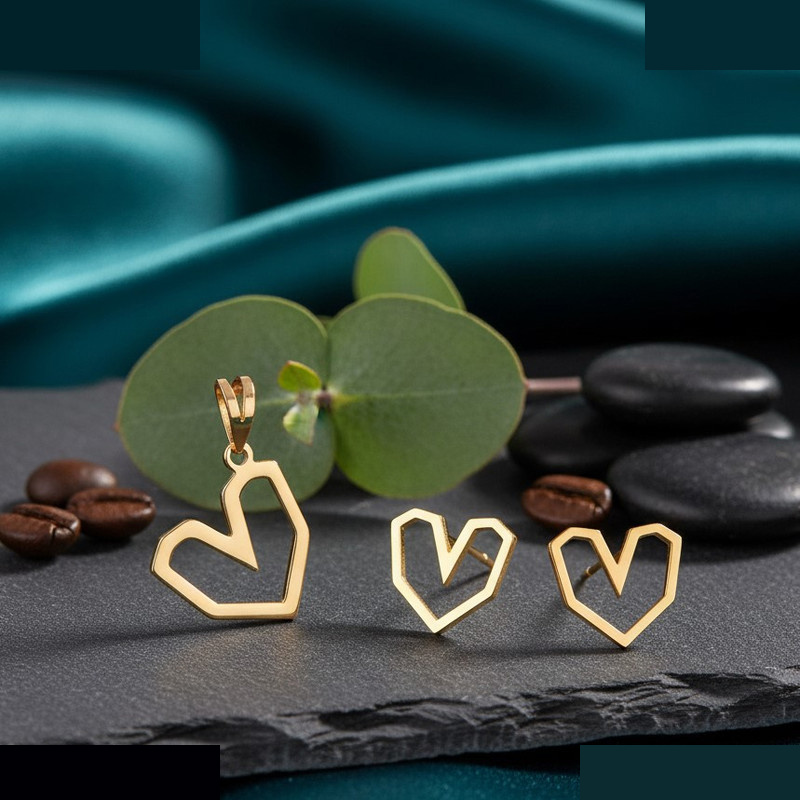 نیم ست طلا 18 عیار زنانه گالری قو طلایی مدل قلب جذاب