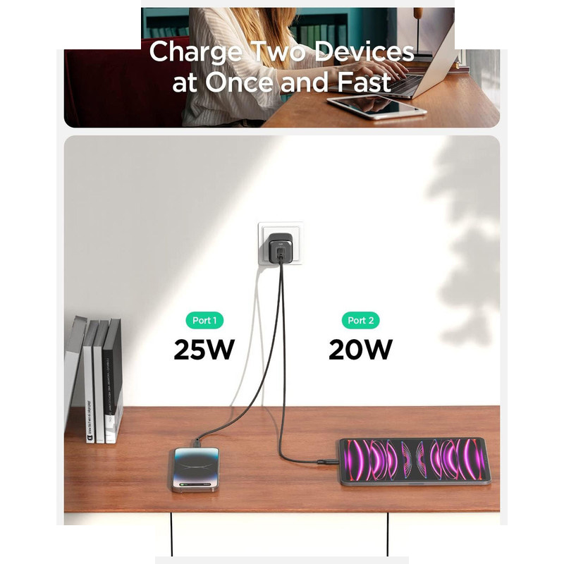 شارژر دیواری 45 وات دو پورت اسپیگن مدل PE2203EU