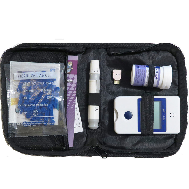 دستگاه تست قند خون ای بی چک مدل EB 01 به همراه نوار تست قند خون بسته 50 عددی و سوزن بسته 50 عددی