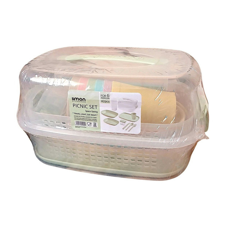 سبد پیک نیک 42 پارچه لیمون مدل پاستیلی سبد پیک نیک 42 پارچه لیمون مدل پاستیلی