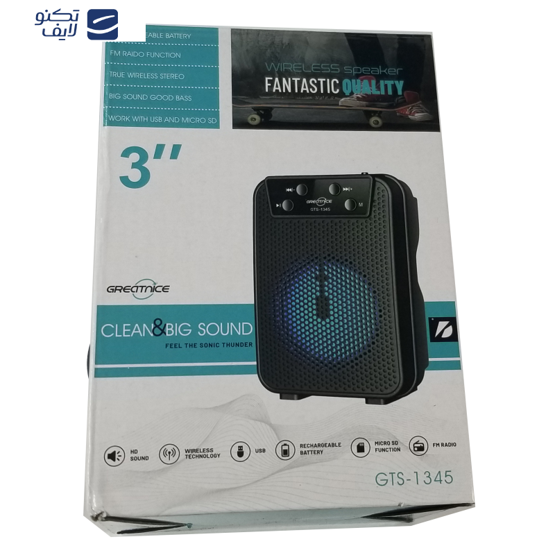 اسپیکر بلوتوثی قابل حمل گریت نایس مدل gts-1345-pta اسپیکر بلوتوثی قابل حمل گریت نایس مدل gts-1345-pta