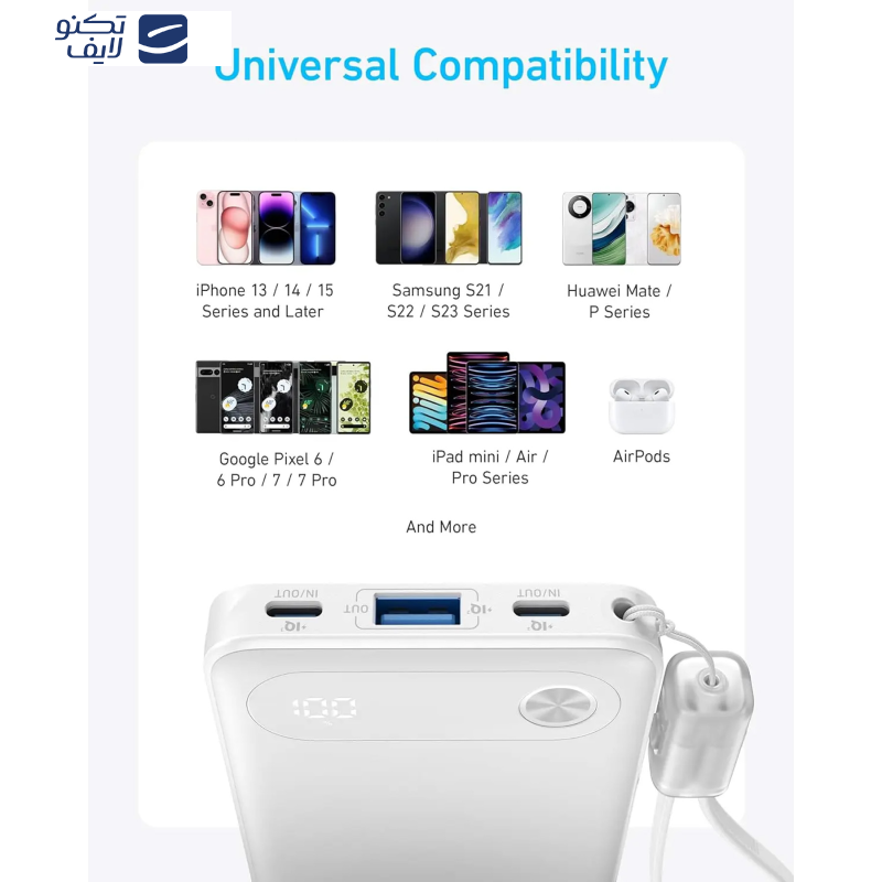 پاوربانک انکر مدل A1257 ظرفیت 10000 میلی آمپر ساعت به همراه کابل USB-C پاوربانک انکر مدل A1257 ظرفیت 10000 میلی آمپر ساعت به همراه کابل USB-C