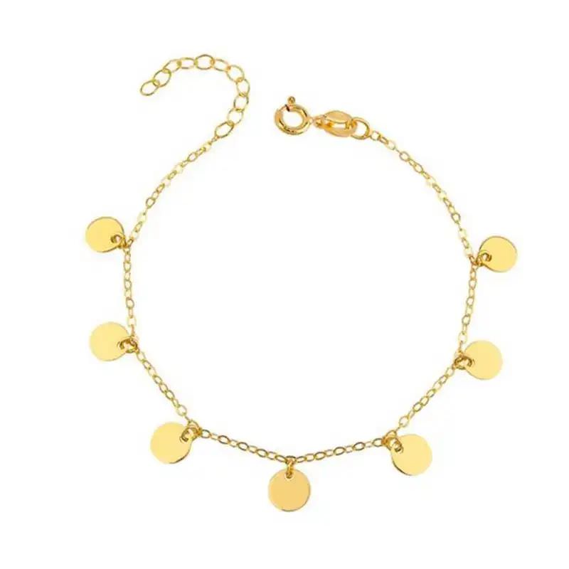دستبند زنجیری طلا 18عیار طرح دایره شش تایی پولکی