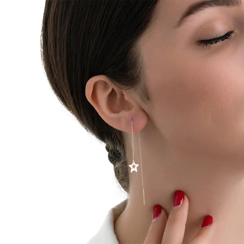 گوشواره بخیه ای طلا 18عیار طرح بخیه ای ستاره خالی گوشواره بخیه ای طلا 18عیار طرح بخیه ای ستاره خالی