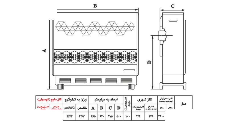بخاری گازی نیک کالا مدل مریم MN9-A بخاری گازی نیک کالا مدل مریم MN9-A