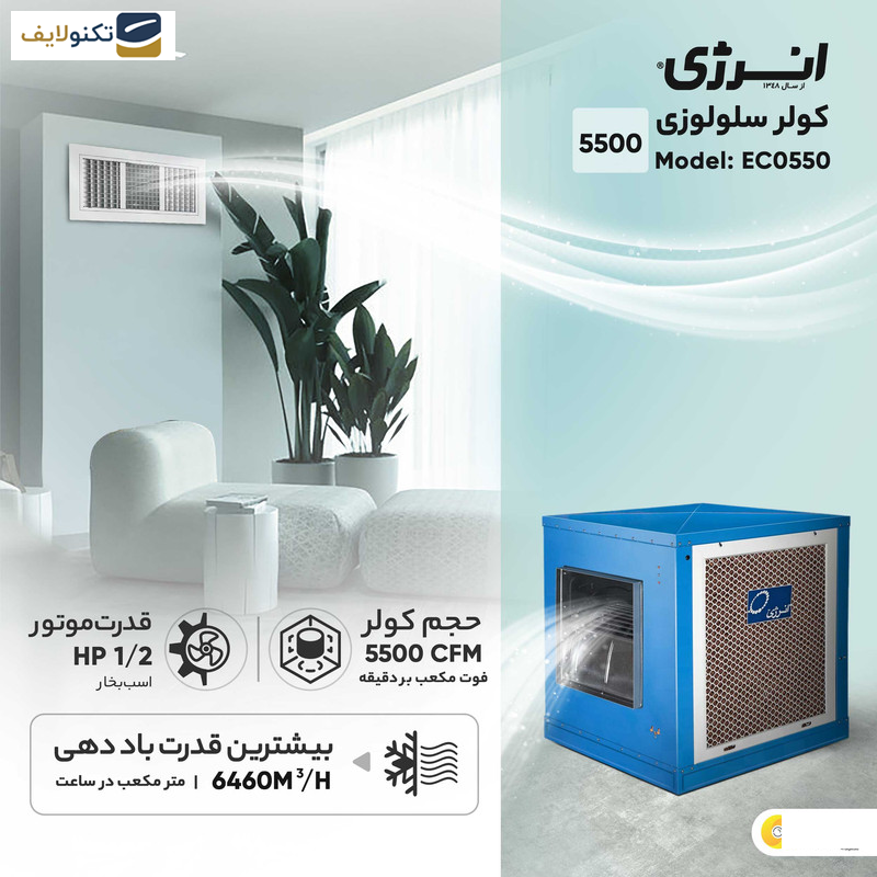 کولر سلولزی 5500 تبخیر انرژی مدل EC0550 هوادهی از بغل کولر سلولزی 5500 تبخیر انرژی مدل EC0550 هوادهی از بغل