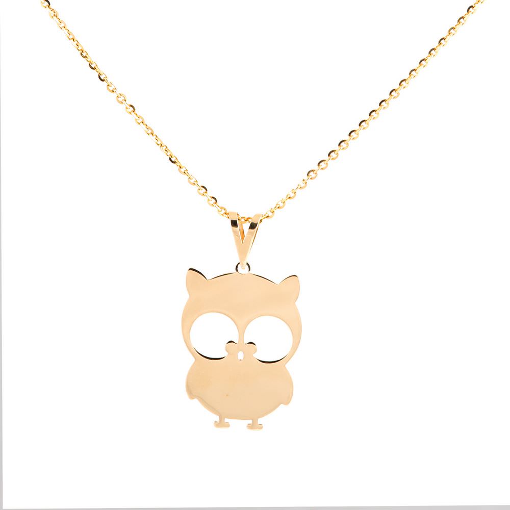 پلاک طلا زنانه طلا 18عیار طرح جغد با نمک پلاک طلا زنانه طلا 18عیار طرح جغد با نمک