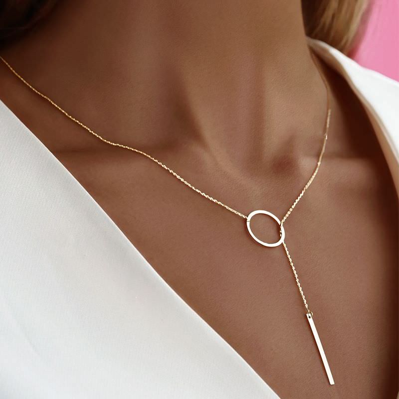 گردنبند طلا 18عیار زنانه طرح دایره و مستطیل کراواتی گردنبند طلا 18عیار زنانه طرح دایره و مستطیل کراواتی