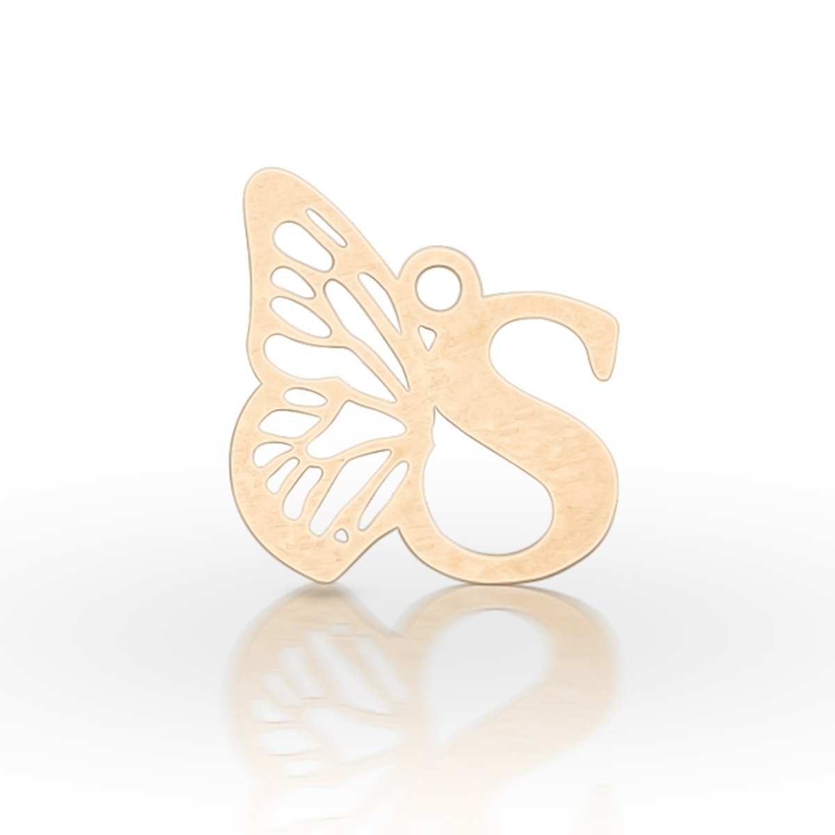 پلاک طلا زنانه طرح حرف S با بال پروانه