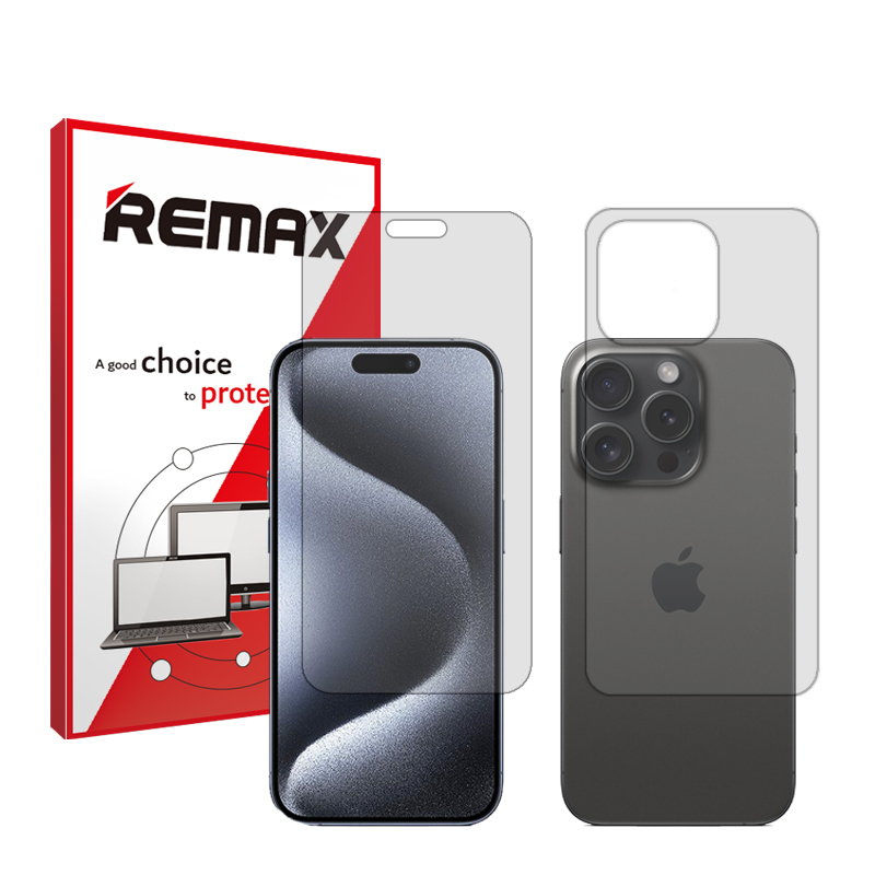 گلس گوشی شفاف اپل iPhone 15 Pro Max ریمکس مدل HyGEL به همراه محافظ پشت گوشی