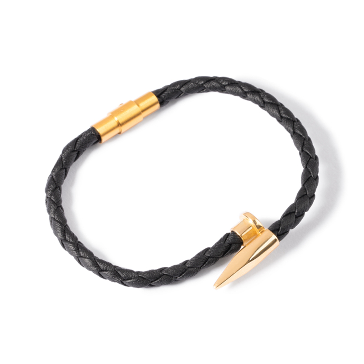 دستبند طلا با چرم طرح میخ کارتیه کد wb3120