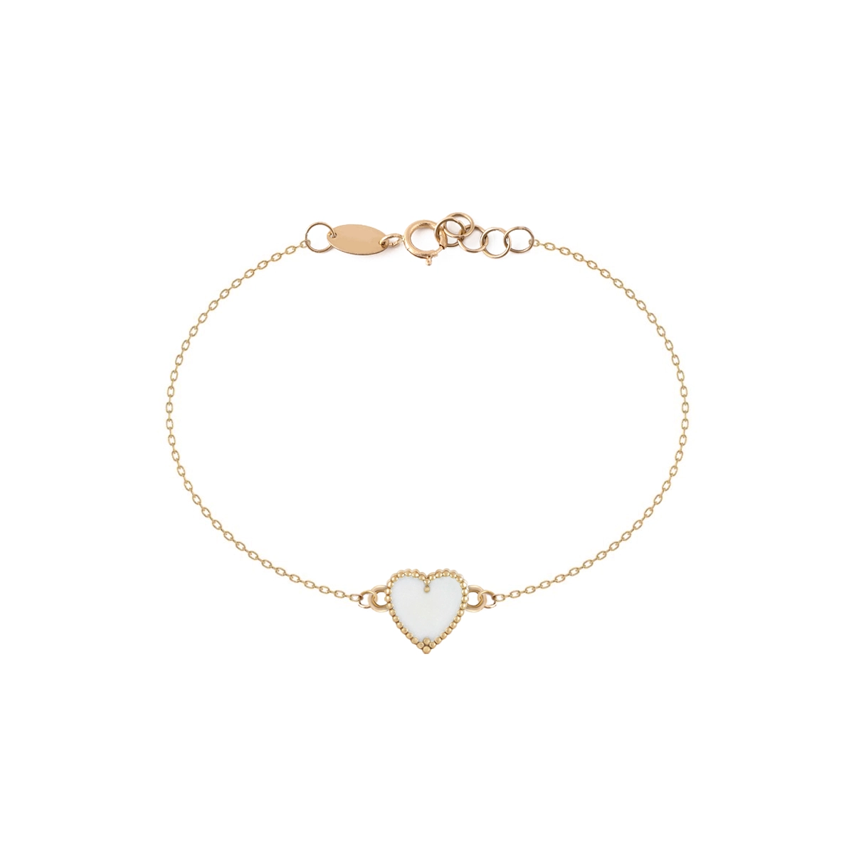 دستبند طلا زنانه بان گالری مدل قلب ونکلیف سفید صدفی دستبند طلا زنانه بان گالری مدل قلب ونکلیف سفید صدفی