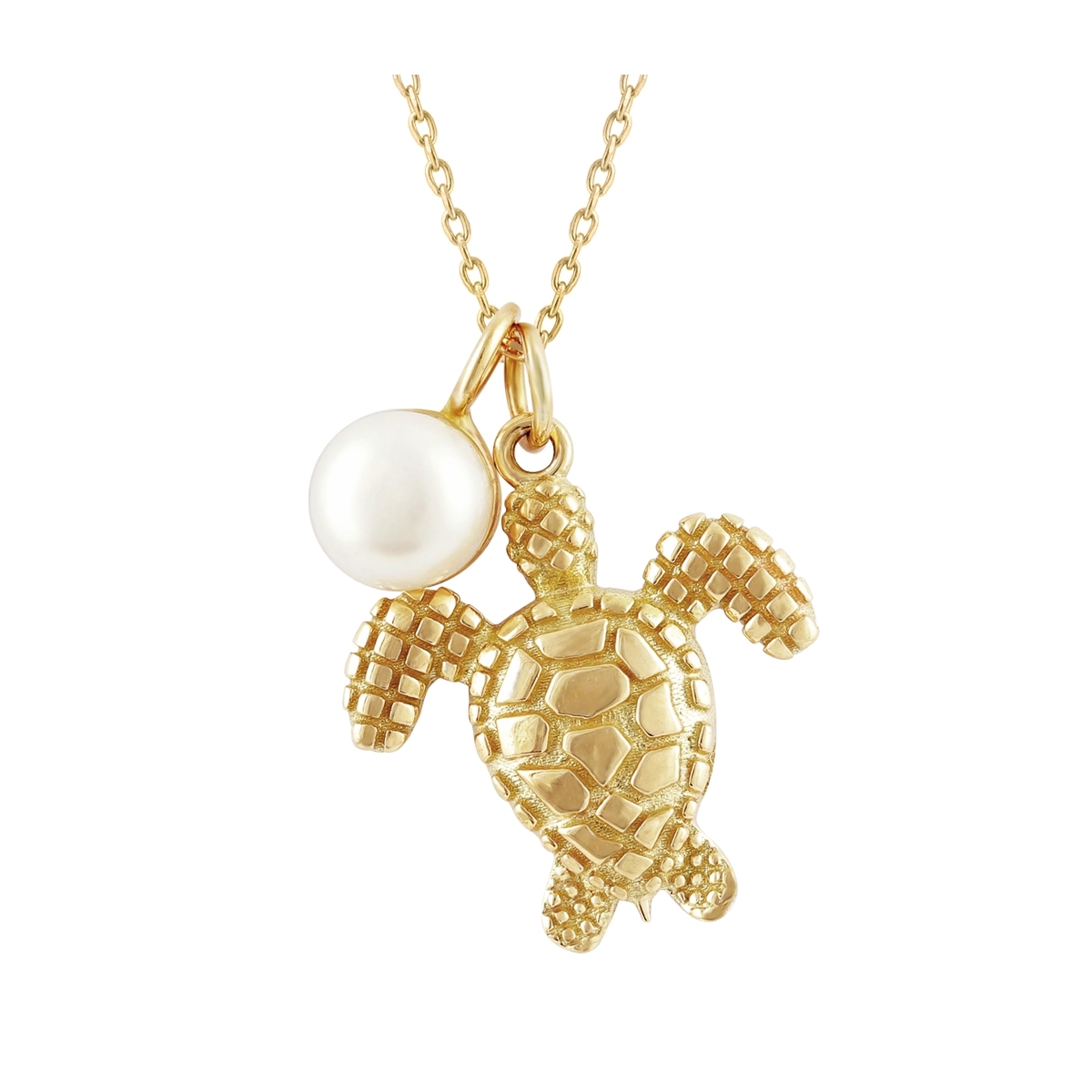 گردنبند طلا زنانه بان گالری مدل لاکپشت و مروارید طبیعی