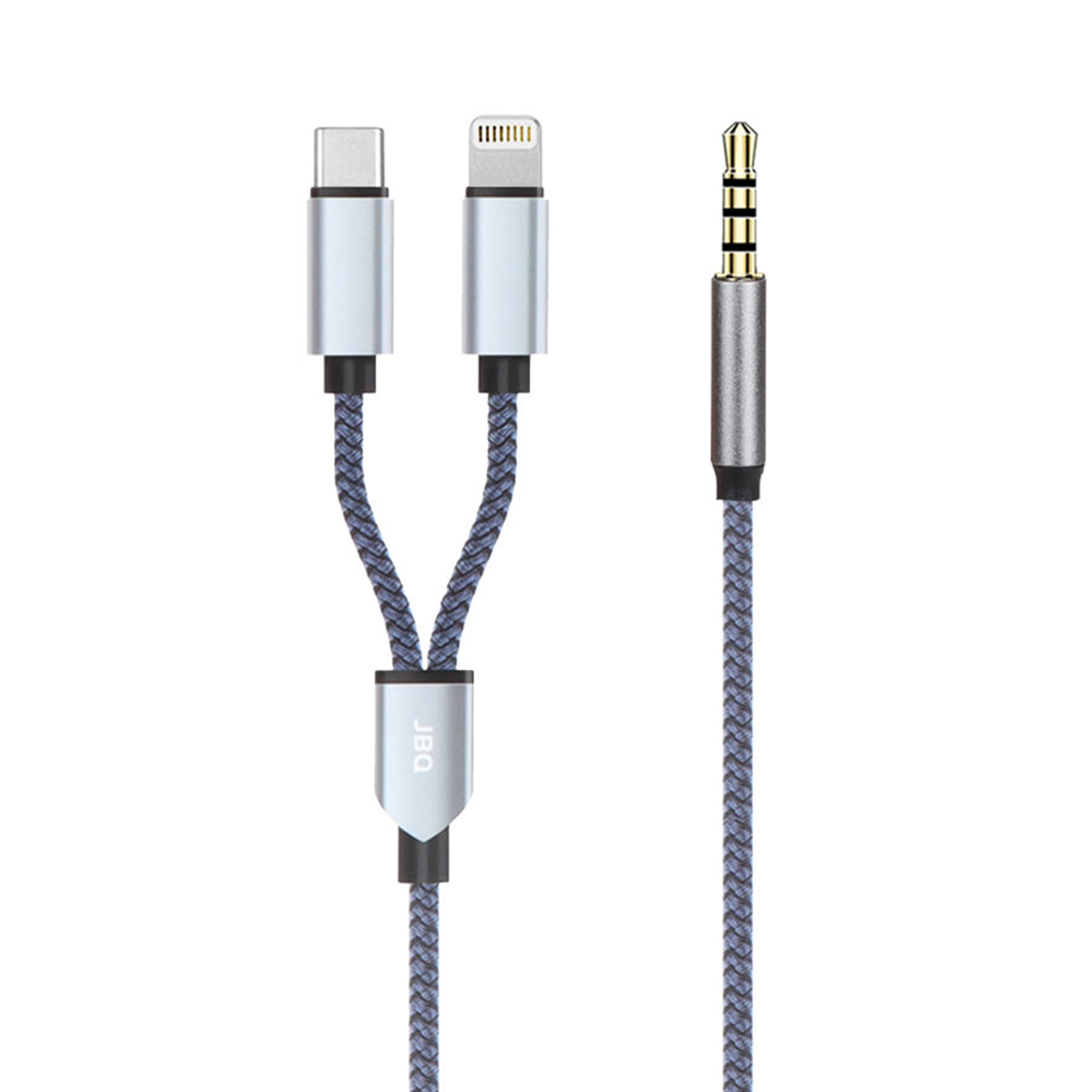 کابل AUX به تایپ سی و لایتنینگ جی بی کیو مدل AX-21 طول 1.2 متر