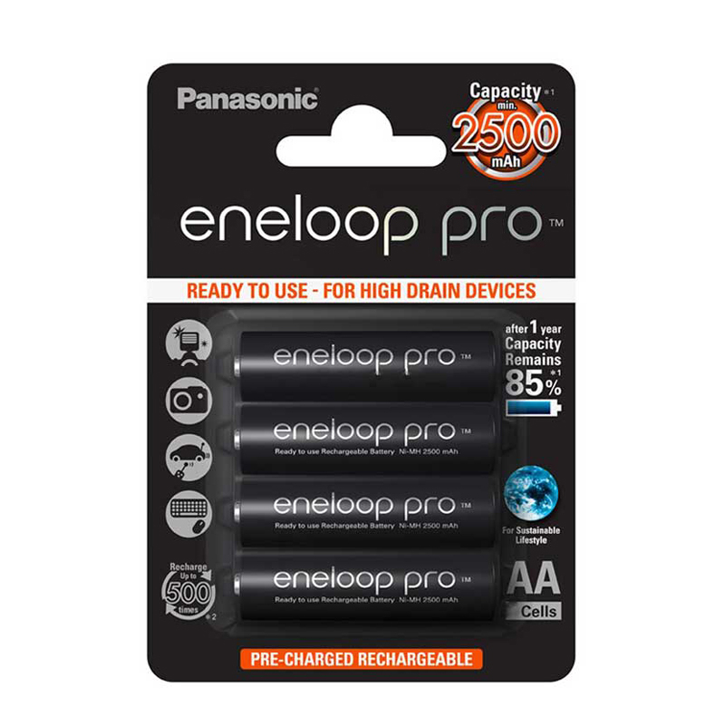 باتری قلمی قابل شارژ پاناسونیک مدل Eneloop Pro BK-3HDE-2BE بسته 4 عددی باتری قلمی قابل شارژ پاناسونیک مدل Eneloop Pro BK-3HDE/2BE بسته 4 عددی