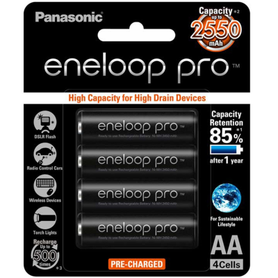 باتری قلمی قابل شارژ پاناسونیک مدل Eneloop Pro BK-3HCCE-4BT بسته 4 عددی باتری قلمی قابل شارژ پاناسونیک مدل Eneloop Pro BK-3HCCE/4BT بسته 4 عددی