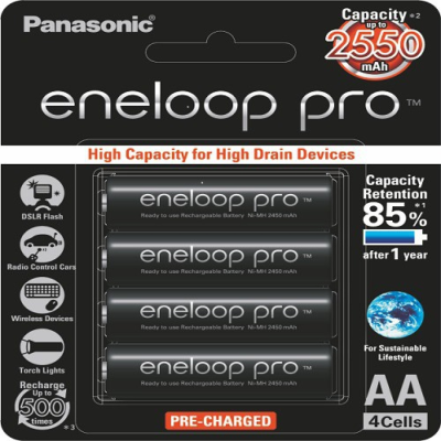 باتری قلمی قابل شارژ پاناسونیک مدل Eneloop Pro BK-3HCCE-4BT بسته 4 عددی AA4 باتری قلمی قابل شارژ پاناسونیک مدل Eneloop Pro BK-3HCCE/4BT بسته 4 عددی AA4