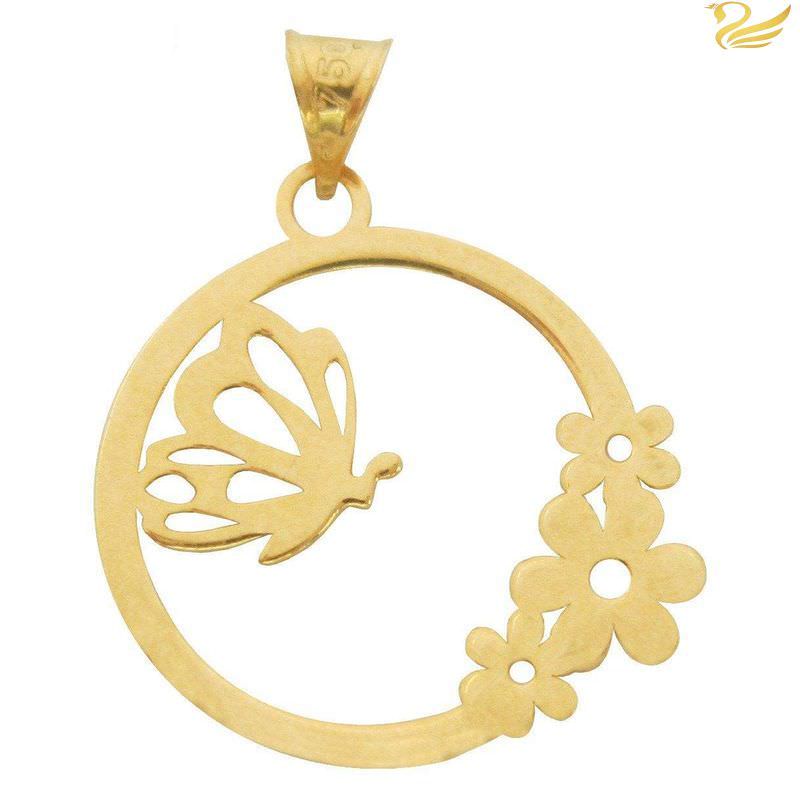 پلاک طلا 18عیار زنانه طرح پروانه و گل پلاک طلا 18عیار زنانه طرح پروانه و گل