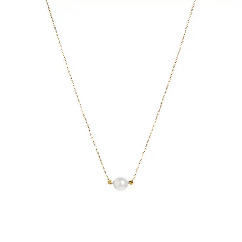 گردنبند طلا 18عیار طرح تک مروارید و البرنادو