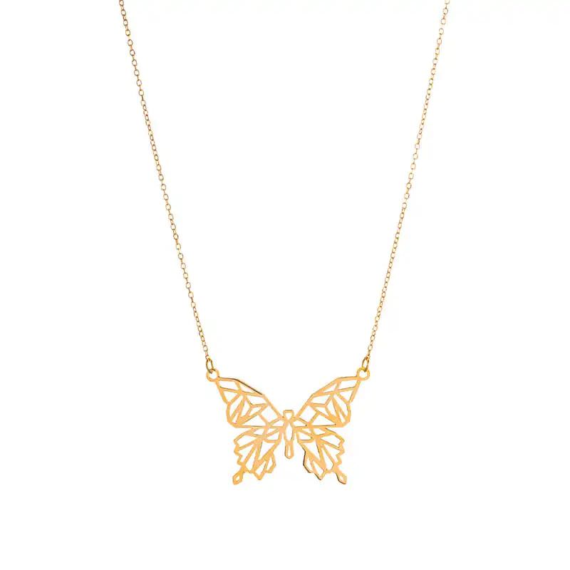 گردنبند طلا 18 عیار زنانه قو طلایی طرح پروانه هندسی