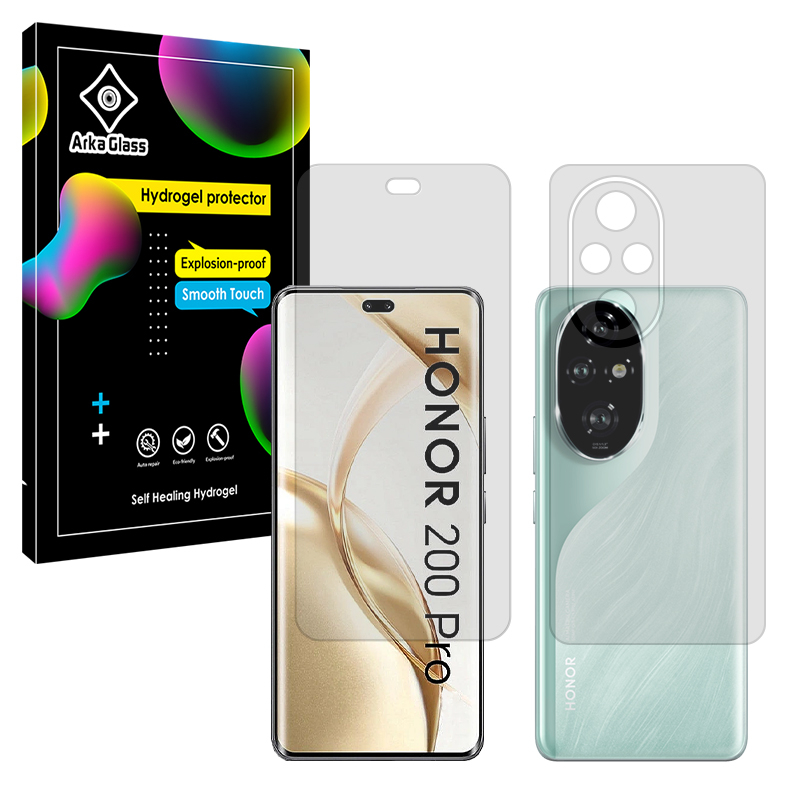 محافظ صفحه نمایش شفاف گوشی آنر Honor 200 Pro آرکا گلس مدل Tough به همراه محافظ پشت گوشی