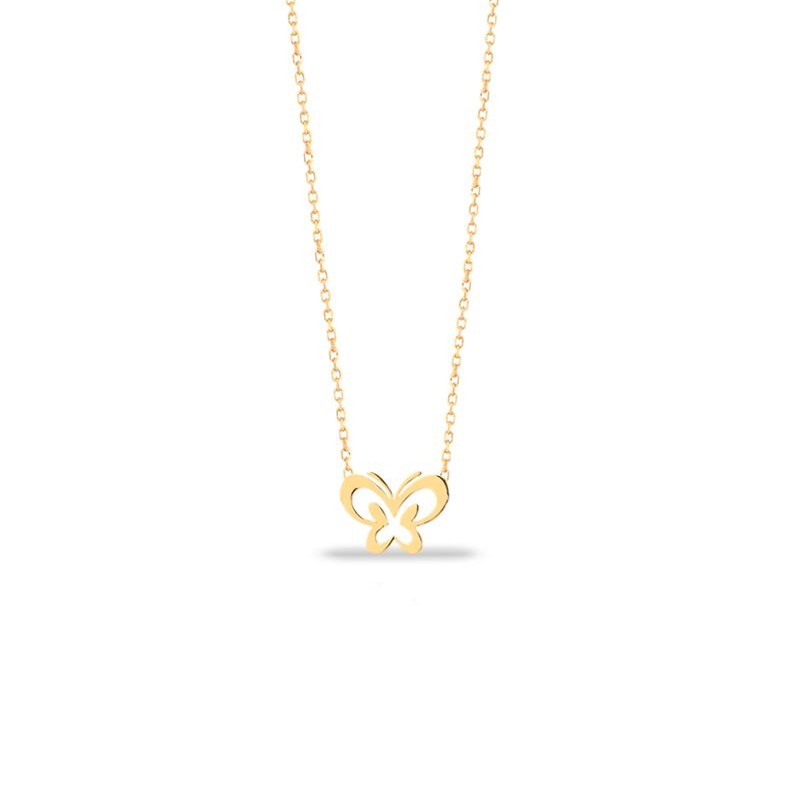 گردنبند طلا 18 عیار زنانه قو طلایی طرح پروانه ملکه