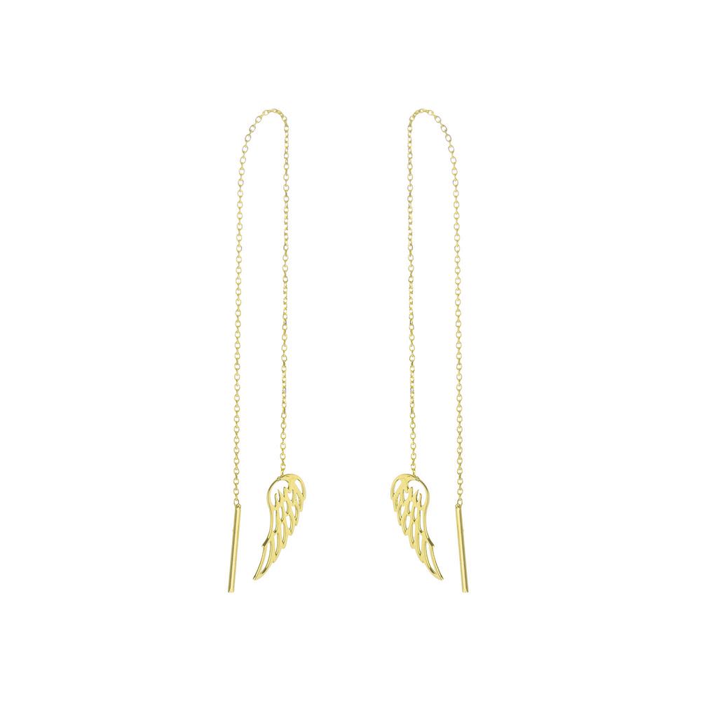 گوشواره طلا 18 عیار زنانه قو طلایی طرح بال فرشته بخیه ای