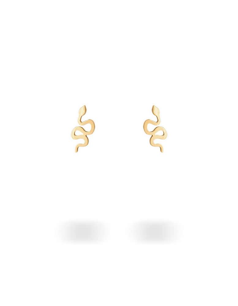 گوشواره میخی طلا 18 عیار زنانه قو طلایی طرح مار پیچیده