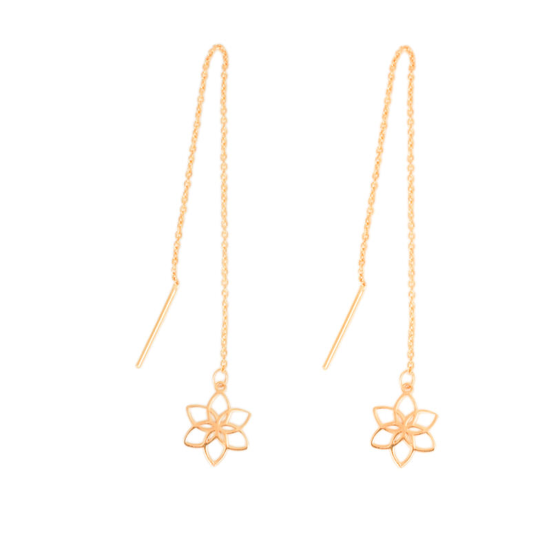 گوشواره بخیه ای طلا 18 عیار زنانه قو طلایی طرح گل لوتوس