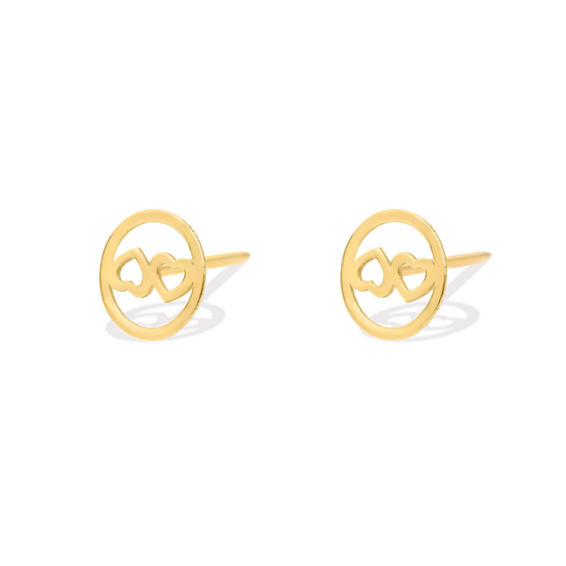 گوشواره طلا 18 عیار زنانه قو طلایی طرح قلب دوبل در دایره