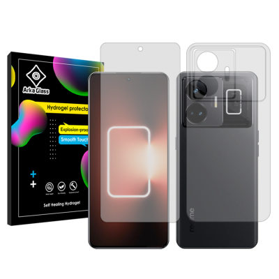 محافظ صفحه نمایش شفاف گوشی ریلمی GT3 آرکا گلس مدل Tough به همراه محافظ پشت گوشی