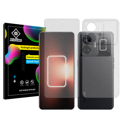 محافظ صفحه نمایش مات گوشی ریلمی GT3 آرکا گلس مدل Tough به همراه محافظ پشت گوشی