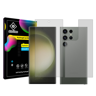 محافظ صفحه نمایش شفاف گوشی سامسونگ Galaxy S23 Ultra آرکا گلس مدل Tough به همراه محافظ پشت گوشی