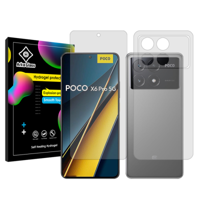 محافظ صفحه نمایش شفاف گوشی شیائومی Poco X6 Pro به همراه محافظ پشت گوشی آرکا گلس مدل Tough